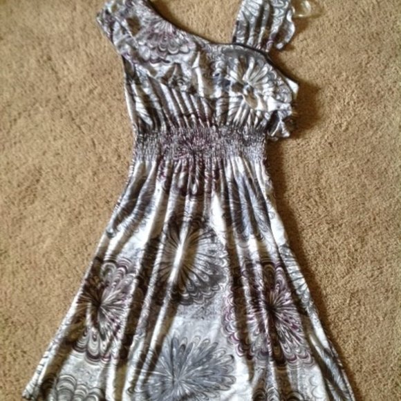 NWT RUFFLES! GRAY & BLACK PRINT DRESS SUNDRESS  S - Picture 5 of 5